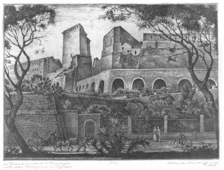 Torre di S.Pancrazio dal Terrapieno - acquaforte - 1939
